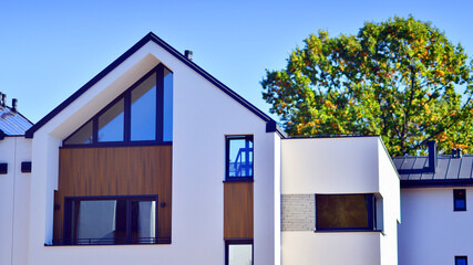 Harmony with nature, eco architecture. Terraced single family homes in newly developed housing...