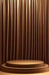 Glamorous 3D Rendered Podium with Rich Bronze Curtain for a Rich and Opulent Presentation