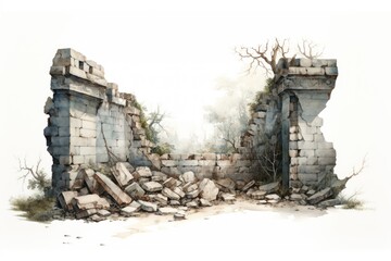 Fototapeta premium Architecture ruins wall white background. Image .