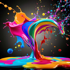 A colorful splash of paint with a rainbow tree in the middle