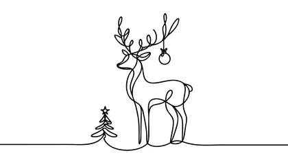 Continuous one line drawing of Christmas deer. Impala logo. Vector illustration