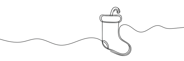 Continuous one line of hanging christmas sock in silhouette on a white background.