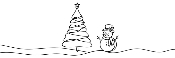 Christmas tree star one line continuous illustration.