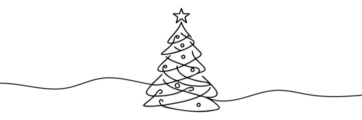 Christmas tree star one line continuous illustration.