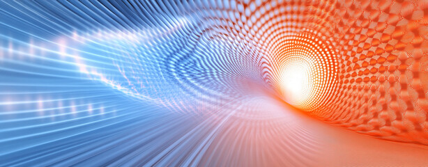 Obraz premium Abstract digital background with flowing light waves in blue and orange hues, creating dynamic and vibrant visual experience. interplay of colors evokes sense of movement and energy