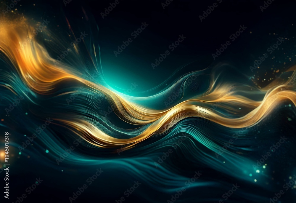 Sticker Abstract digital art featuring swirling golden and teal lines against a black background.