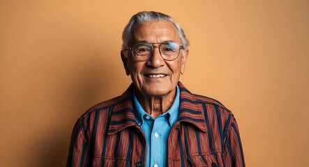 Obraz premium hispanic latino elderly man retro vintage bright background wearing fashion portrait