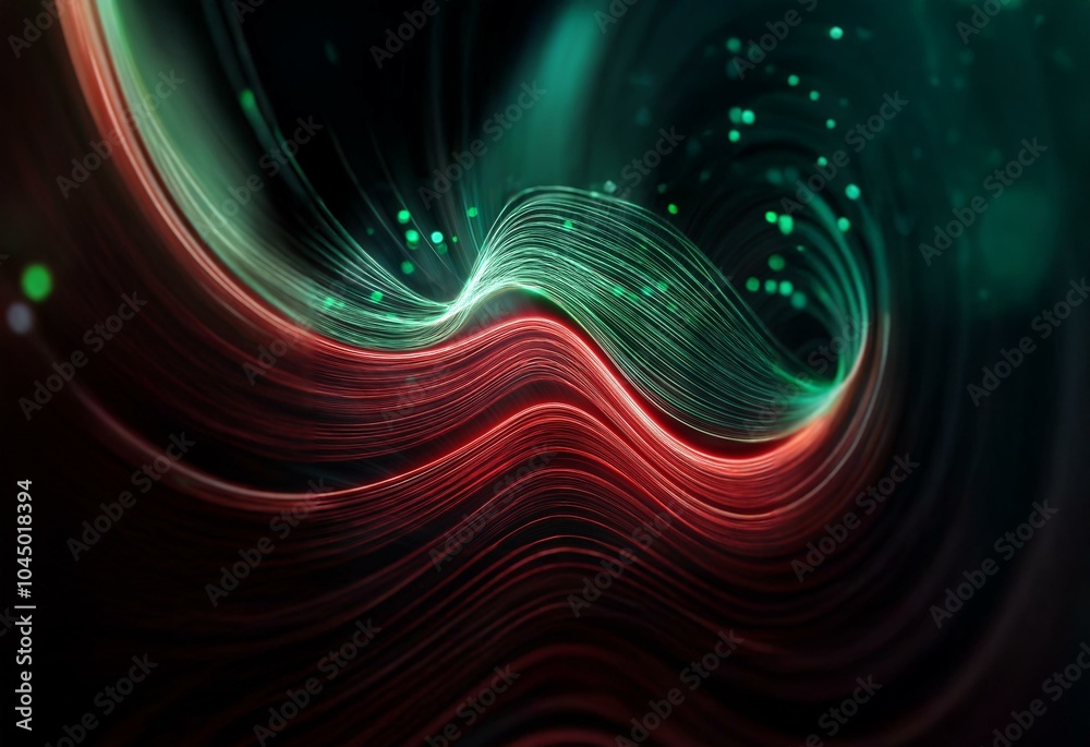 Poster Abstract swirling lines of red and green glow against a dark background, creating a sense of energy and movement.