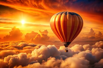 Fototapeta premium Stunning Surreal Photography of a Beautiful Orange Air Balloon Floating in a Dreamlike Sky with Whimsical Clouds and Vivid Colors for a Captivating Visual Experience