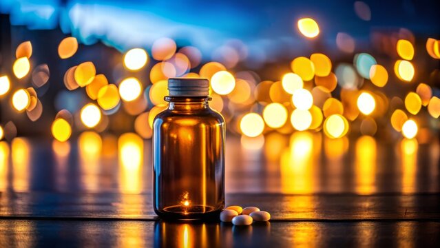 Night Photography of Prescription Medication Levothyrox, Capturing the Essence of Health and Wellness, Pharmaceutical Focus, Medical Nightscape, Glowing Pill Bottles