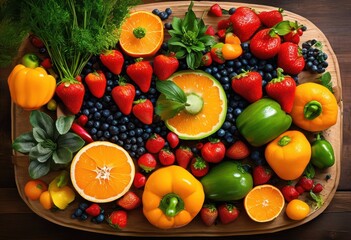 vibrant ingredients showcased colorful culinary arrangements fresh spices artistic platter, fruits, vegetables, colors, design, presentation, herbs, decor