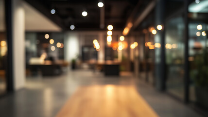 Fototapeta premium Office interior at night showing blurry workspace with blur effect