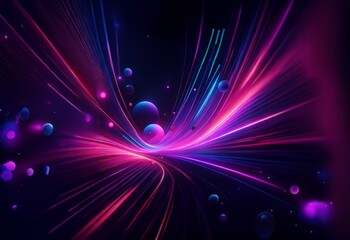 Abstract digital art featuring glowing pink and blue lines, orbs, and a dark background.