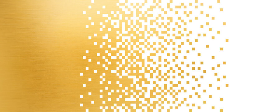 Abstract background with golden metallic pixels scattered, dissolved 