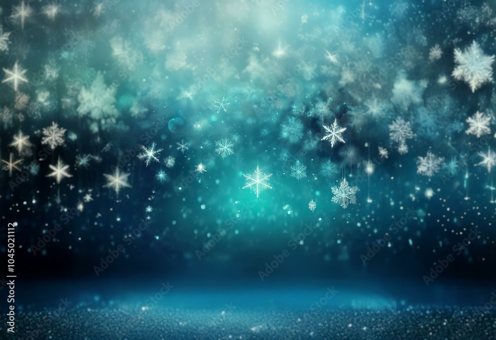 Poster A dark blue background with a soft, ethereal glow in the center. White snowflakes fall from the top and create a magical atmosphere.