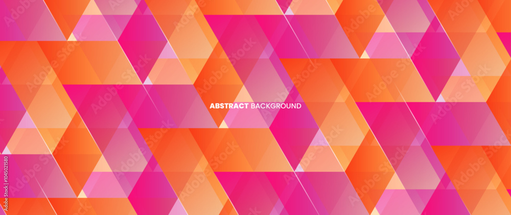 Poster Abstract background with triangle pattern arranged in sequence with orange and pink color gradation. Vector template for digital lux business banner, contemporary formal invitation, luxury voucher