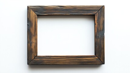Top View of a Wooden Frame with Dark Wood on White Background