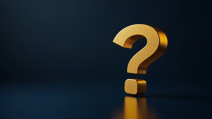 3D Yellow Question Mark on Dark Background with Copy Space