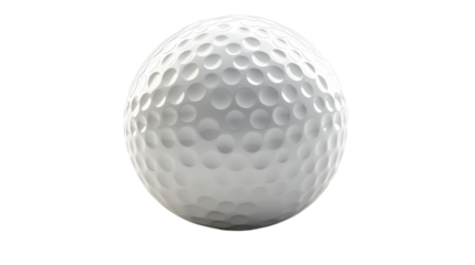 A close-up view of a golf ball resting on a pristine surface, ready for the next swing at dawn