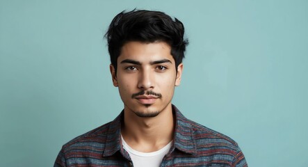 Fototapeta premium hispanic latino young man retro vintage bright background wearing fashion portrait