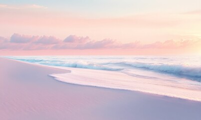 Fototapeta premium Pastel sky, waves breaking on sandy beach.