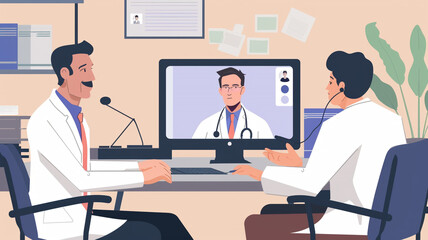 Fototapeta premium A doctor conducting a virtual consultation with a patient via a video call