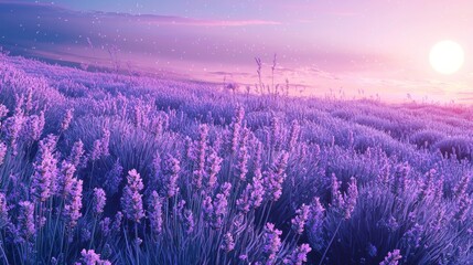 Obraz premium Ethereal Lavender Field at Magical Dusk with Misty Atmosphere