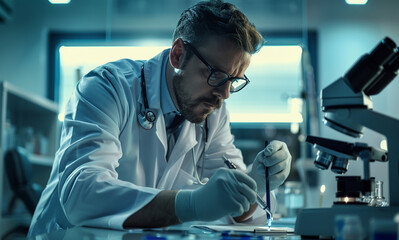 A doctor diagnosing a rare disease using advanced medical tools