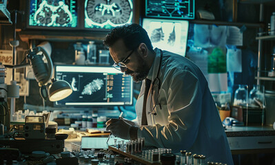 A doctor diagnosing a rare disease using advanced medical tools