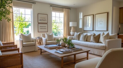 Fototapeta premium A simple, stylish living room with calming colors and comfortable seating.