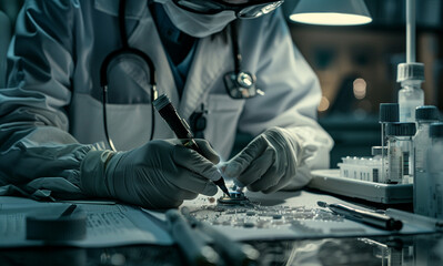 A doctor diagnosing a rare disease using advanced medical tools