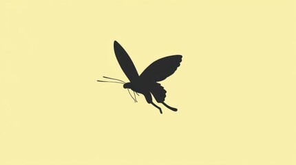 Obraz premium A minimalist illustration of a butterfly in mid-flight, rendered as a single-color silhouette.