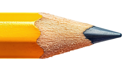 Close-up view of a sharpened yellow pencil capturing its fine tip and textured wood details