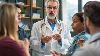 Obraz premium A doctor discussing healthy lifestyle choices with a group of patients