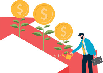 Business growth and investment, businessman planting money tree inside the arrow,   © vector mall