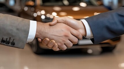 Professional handshake between business partners showcases car service collaboration with tools and an SUV in the background