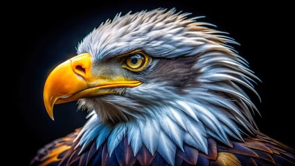 Obraz premium Majestic Eagle Portrait in Macro Photography on Black Background - Stunning Wildlife Image