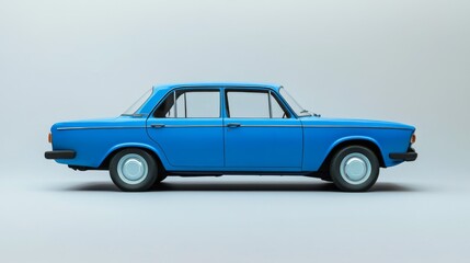 Obraz premium A single blue car, made in Russia, is shown against a plain white background.