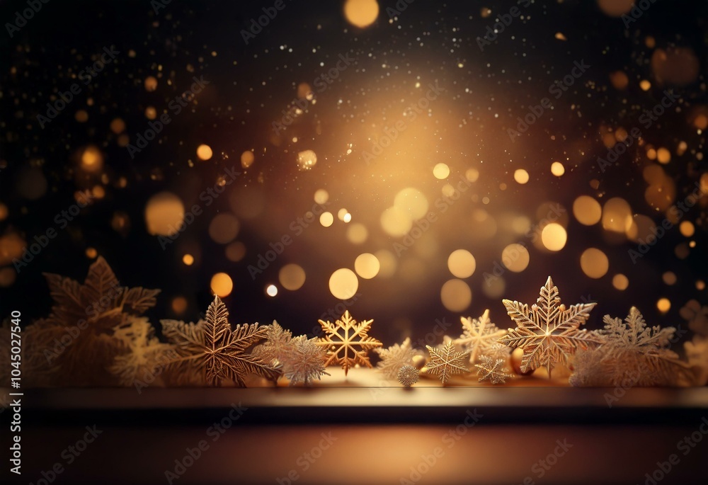 Poster Golden ornaments on a dark background with sparkling lights.