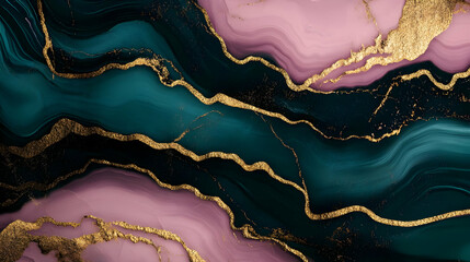 Abstract Background Teal, Pink and Gold Swirls