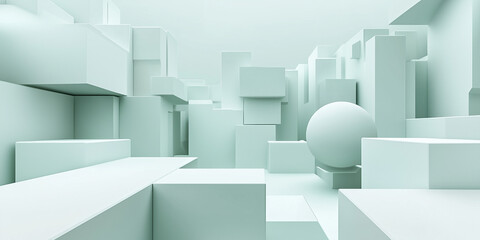 Fototapeta premium 3d image, design of an abstract and modern white, blue, green background. template for presentation, power point, poster, web, backrog. tehcnological and geometrical background. laptop. architectural.