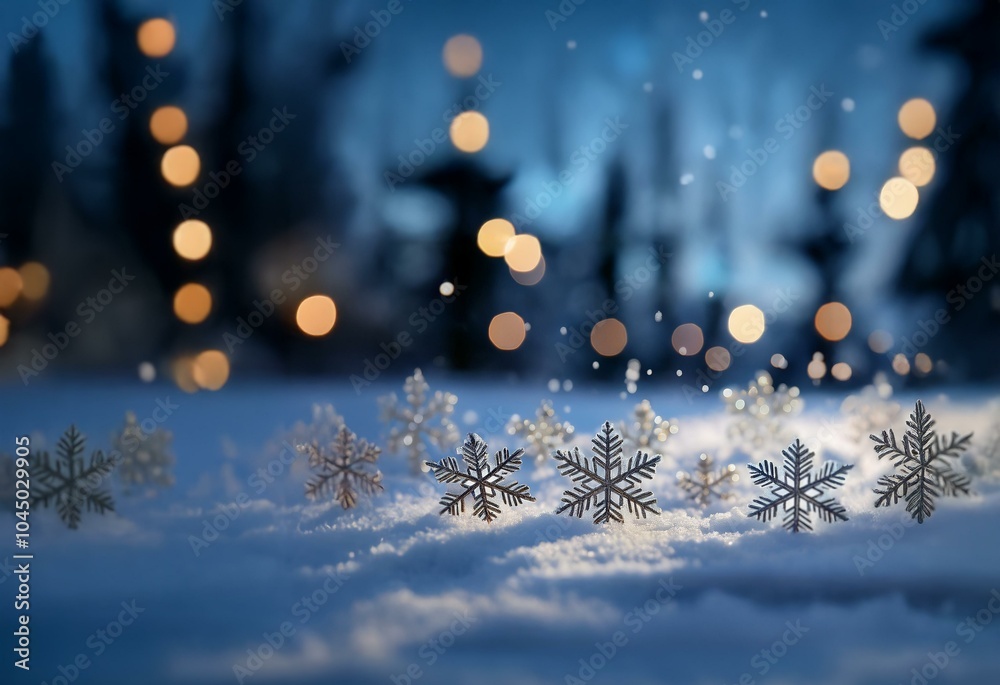 Aufkleber a cluster of delicate snowflakes rest on a bed of fresh snow with a blurred background of twinkling 