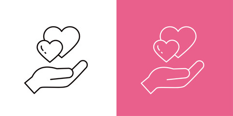 2つのハートを持つ片手のアイコンセット＿細いアウトライン