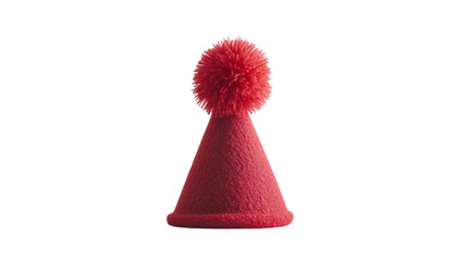 Bright red fuzzy winter hat with a pom-pom on a clean white background