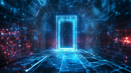 Digital door leading to the future in futuristic polygonal style