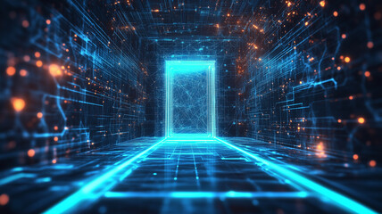 Naklejka premium Digital door leading to the future in futuristic polygonal style