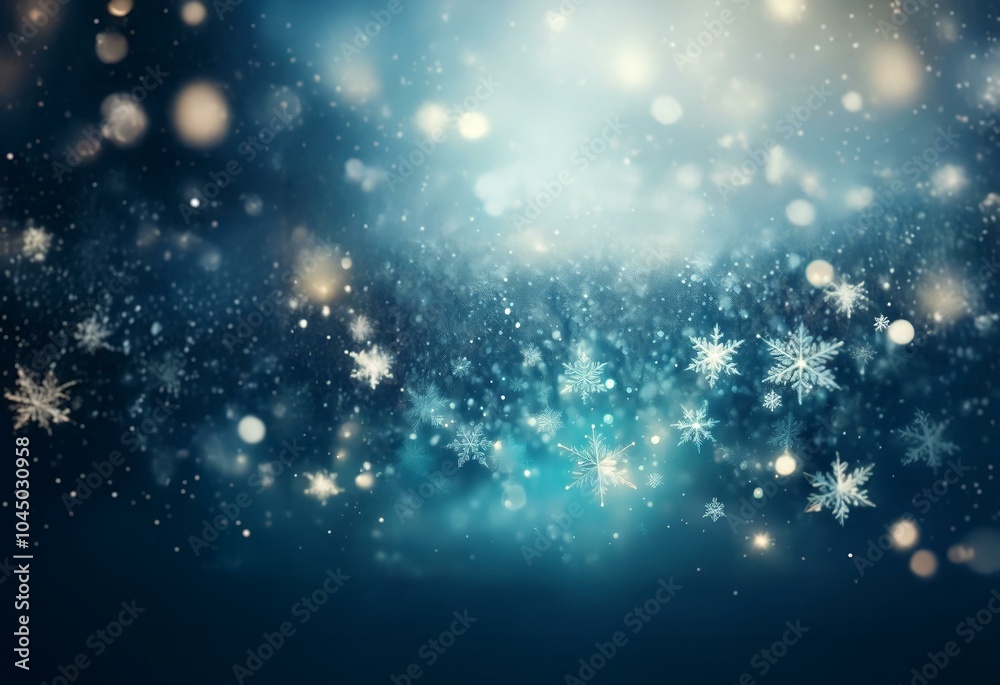 Sticker A sparkling blue and white background with abstract snowflakes and twinkling lights.