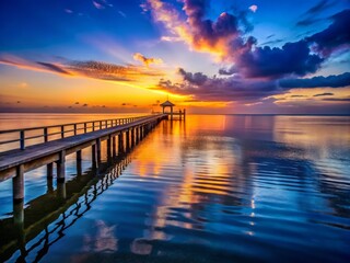 Fototapeta premium Serene Silhouette of Marine Horizon at Dusk from Espigón - Captivating Coastal Sunset Views, Tranquil Waters, Nature's Beauty, Silhouette Photography, Seascape