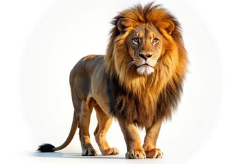 Obraz premium Realistic Lion Silhouette on White Background - 8K Resolution, High Detail, Isolated Animal Photography, Majestic Wildlife, Nature, Wild Animals, Stunning Visuals for Stock Images, Generative AI