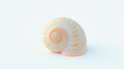 A small natural snail shell with a delicate spiral pattern, centered on a white background; the subtle details are beautifully highlighted.